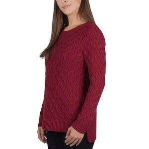 Jeanne Pierre Burgundy Cotton Knit Eyelet Cable Sweater XL Red High-Low Pullover